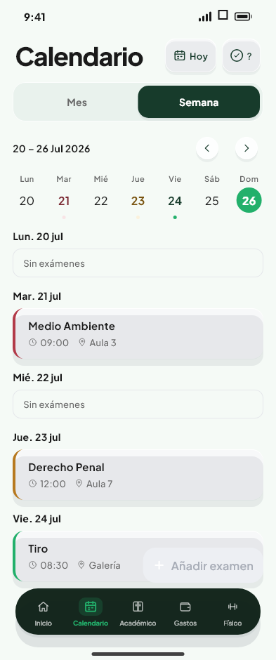 Pantalla de Calendario semanal del módulo Calendario de Valdeza