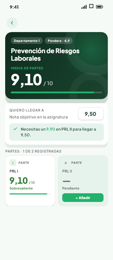 Pantalla de Detalle con objetivo del módulo Notas de Valdeza
