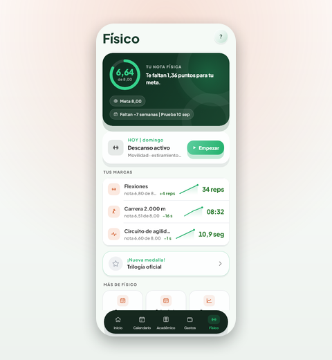 Vista del módulo Físico en la app de Valdeza