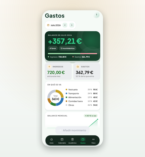 Vista del módulo Gastos en la app de Valdeza