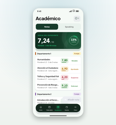 Vista del módulo Notas en la app de Valdeza