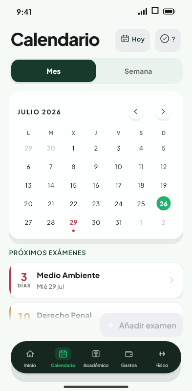 Pantalla principal del módulo Calendario de Valdeza