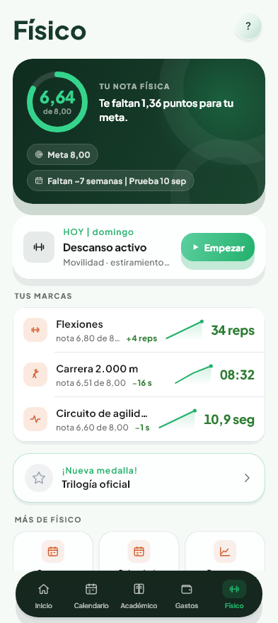 Pantalla principal del módulo Físico de Valdeza